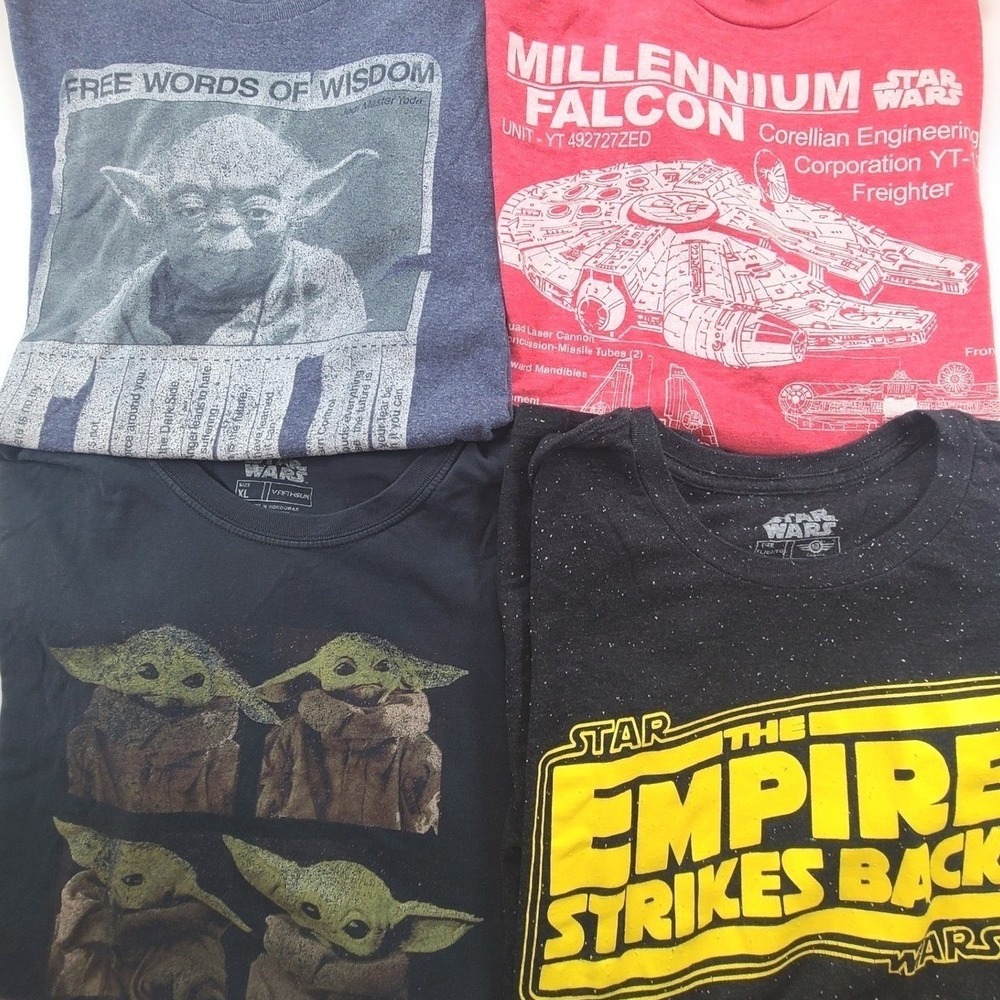 Star Wars Men XL T-Shirt Yoda Millennium Falcon Empire Strikes Graphic Lots Of 4